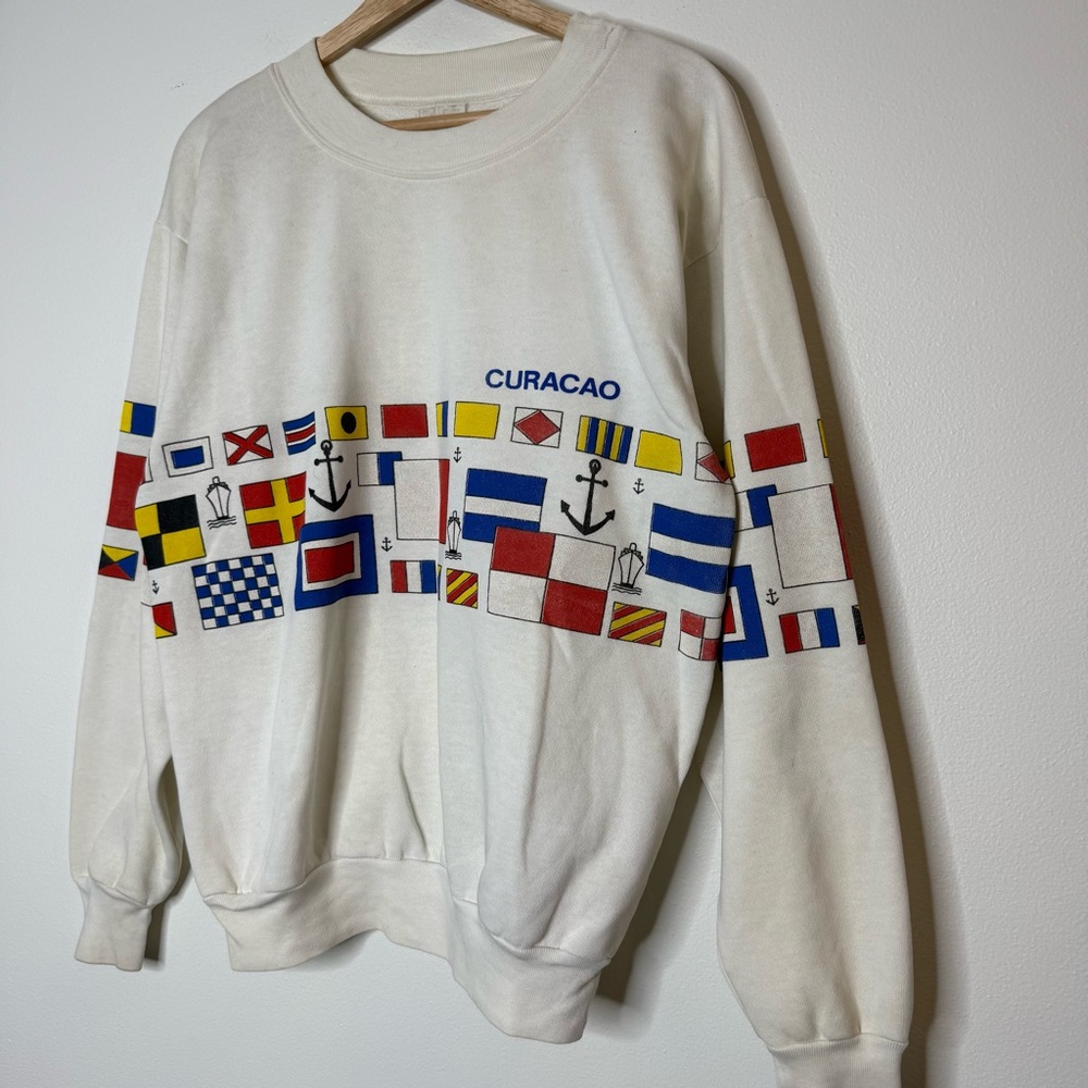 True Vintage Set Sail Curaçao Flag Crewneck Pullover size medium - Picture 2 of 10